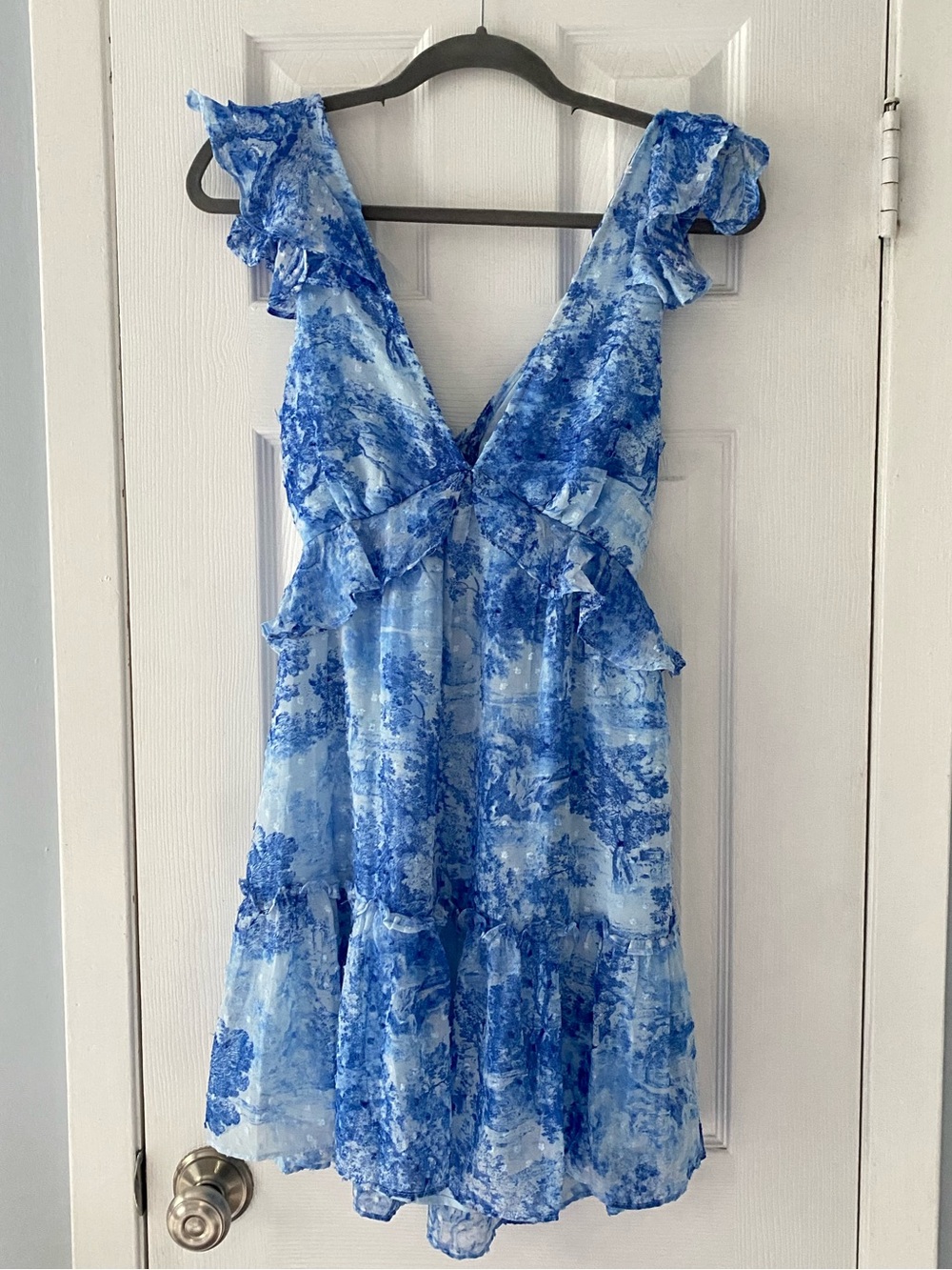AQUA Blue Floral Ruffle V-Neck Sundress